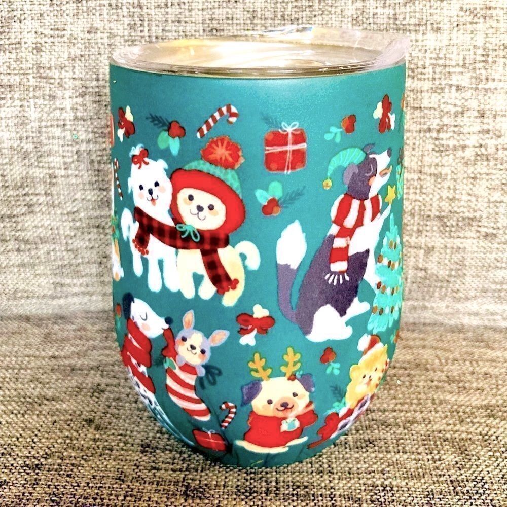NWT Christmas Dogs Stainless Steel Insulated Wine Tumbler
